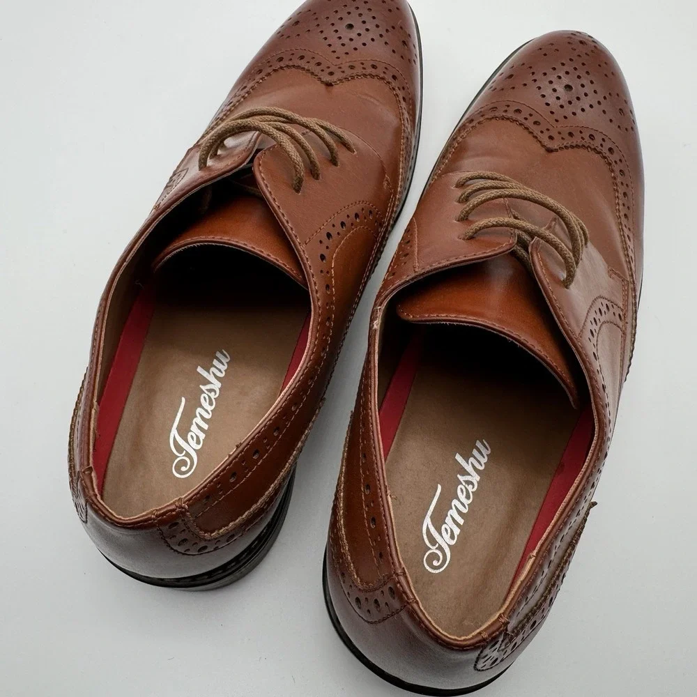 Temeshu Men's US Size 9.5‎ Brown Dress Shoes Casual Oxford Business Formal Shoes